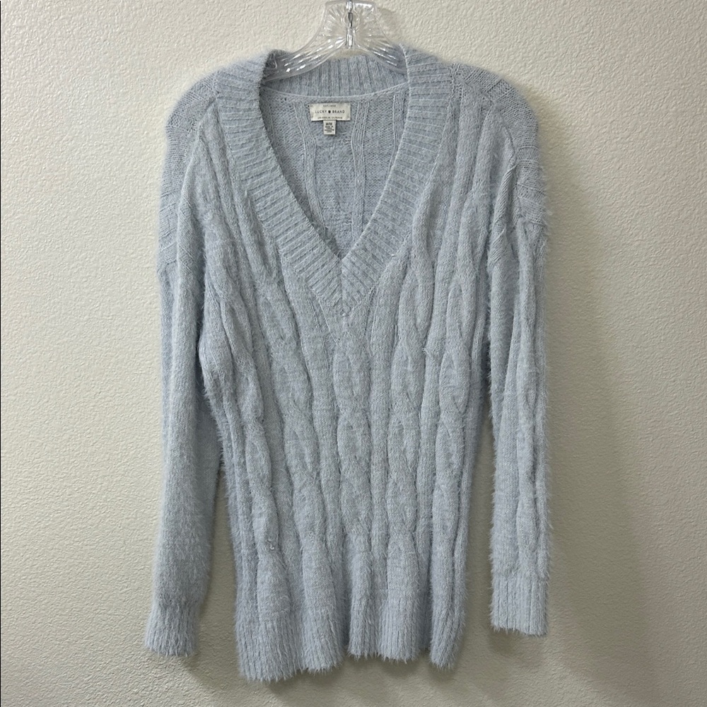 Lucky Brand Powder Blue Cable Knit V-Neck Sweater
